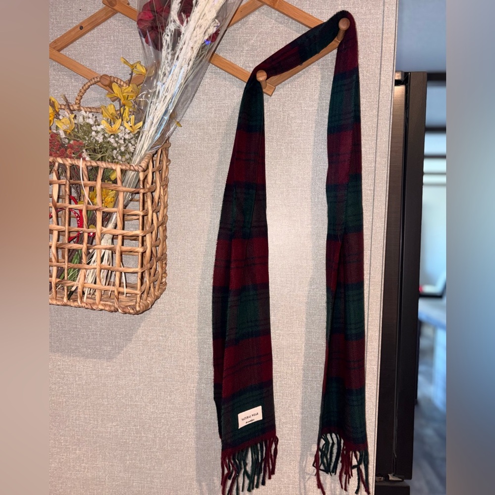 Classic Plaid Wool Scarf in Burgundy & Forest Green